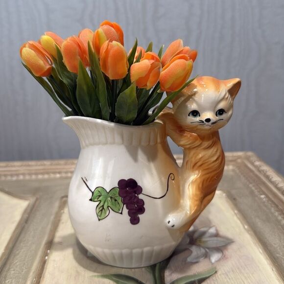 Rare Vintage Ceramic Orange Cat Kitty Creamer Vase Made in Japan Adorable - Picture 16 of 16